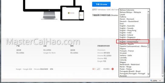 将页面和即将下载的Chrome都切换为美工英语。